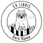 Preview: Exlibris Rundstempel •Eule und Bibliothek•